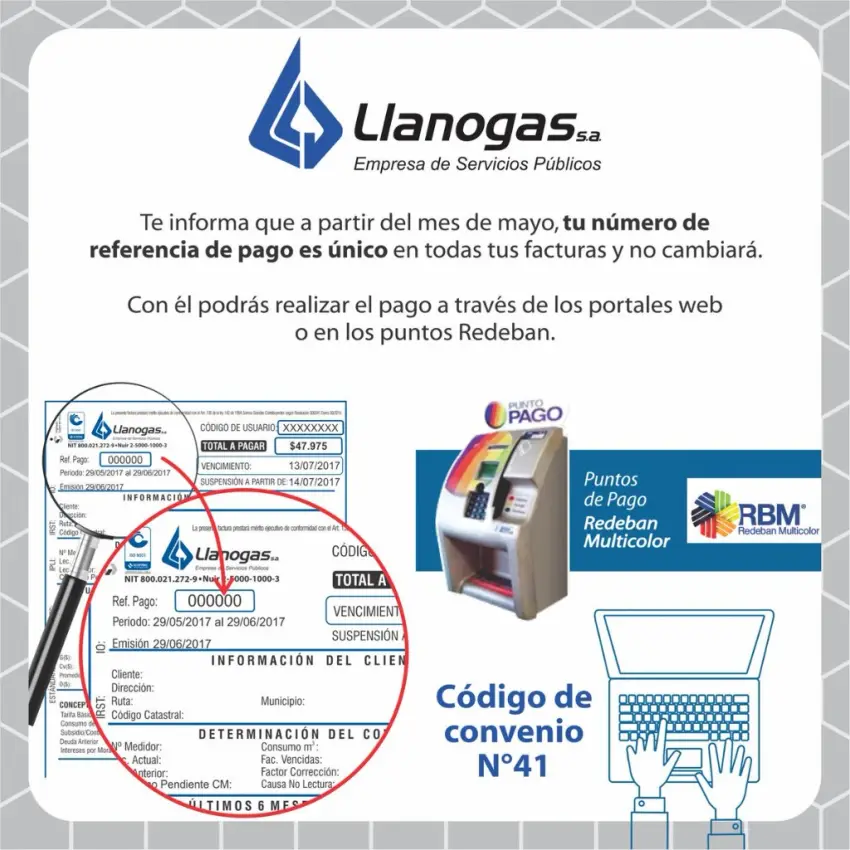 Ejemplo orientativo de referencia de pago en una factura de gas